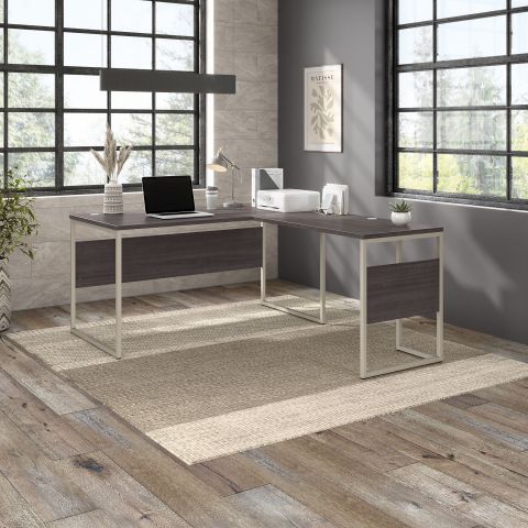 Bush Business Furniture Hybrid 60W x 30D L Shaped Table Desk with Metal Legs in Storm Gray-HYB027SG