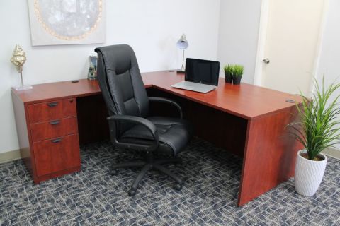 Boss Holland Series 71 Inch Desk, Executive L-Shape Corner Desk with File Storage Pedestal, Cherry