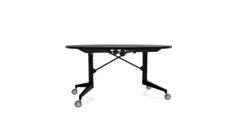 PS Furniture Scissor™ Vertical Fold-In-Half Rolling Tables - Round - Laminate color - Black, edge - Vinyl Linear Matching Edge - 55" Dia X 29" H