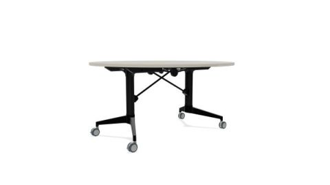 PS Furniture Scissor™ Vertical Fold-In-Half Rolling Tables - Round - Laminate color - Italian Silver Ash, edge - Vinyl Linear Matching Edge - 55" Dia X 29" H