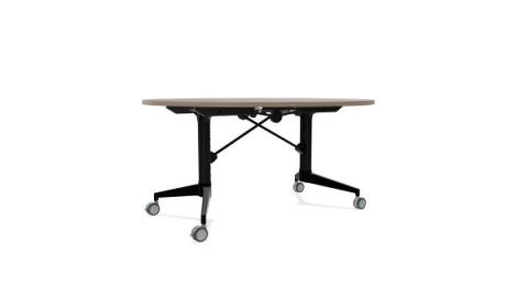 PS Furniture Scissor™ Vertical Fold-In-Half Rolling Tables - Round - Laminate color - Bleached Legno, edge - Vinyl Linear Matching Edge - 55" Dia X 29" H
