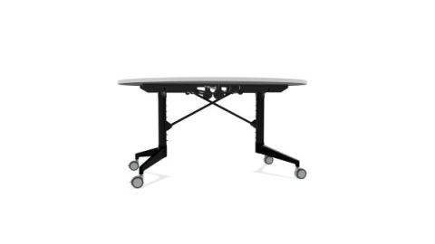 PS Furniture Scissor™ Vertical Fold-In-Half Rolling Tables - Round - Laminate color - Standard Laminate, edge - Vinyl Linear Matching Edge - 55" Dia X 29" H