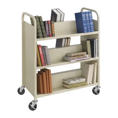 Steel Double-Sided Book Cart - 6 Shelves - Sand - 5357SA