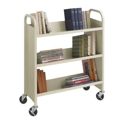 Steel Single-Sided Book Cart - 3 Shelves - Sand - 5358SA