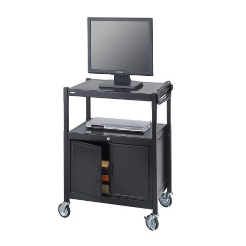 Steel Adjustable AV Cart With Cabinet - Black - 8943BL
