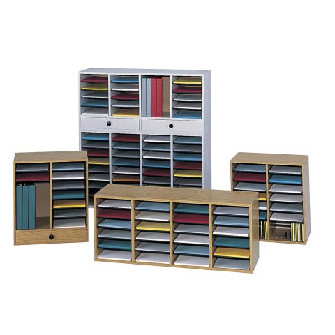 Wood Adjustable Literature Organizer, 36 Compartment - Gray - 9424GR