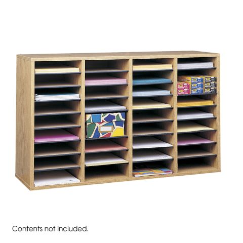 Wood Adjustable Literature Organizer, 36 Compartment - MediumOak - 9424MO