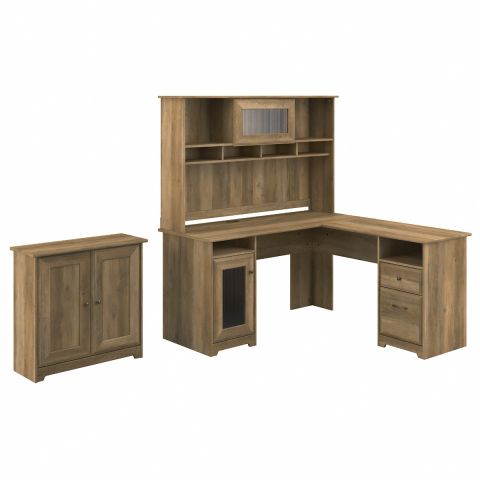 Bush Furniture Cabot 72W 3 Position L Shaped Sit to Stand Desk with Hutch in Harvest Cherry-CAB052HVC