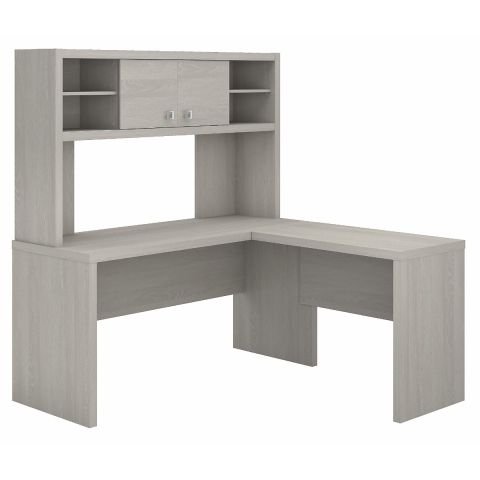 Office by kathy ireland® Echo L Shaped Desk with Hutch in Gray Sand