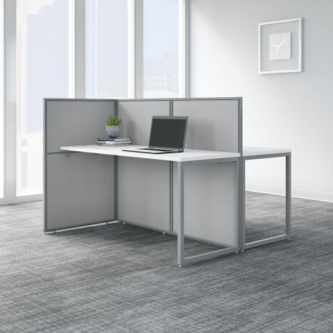 Bush Business Furniture Easy Office 60W 2 Person Cubicle Desk Workstation with 45H Panels in Pure White