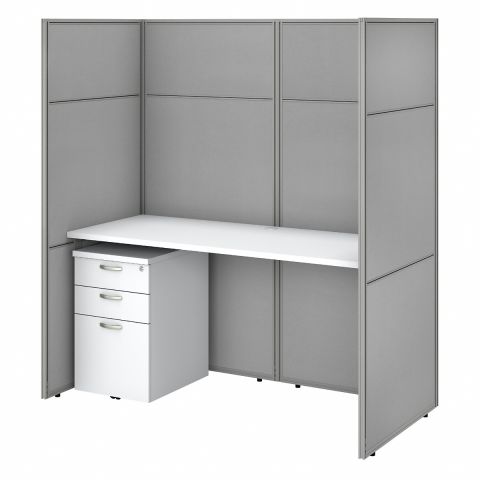 Bush Business Furniture Easy Office 60W Cubicle Desk with File Cabinet and 66H Closed Panels Workstation in Pure White
