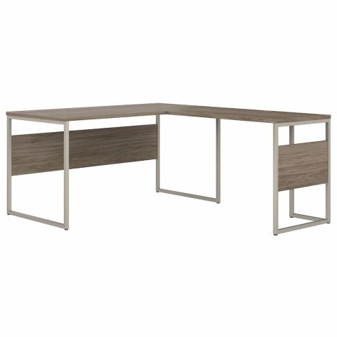 Bush Business Furniture Hybrid 60W x 30D L Shaped Table Desk with Metal Legs in Modern Hickory-HYB027MH