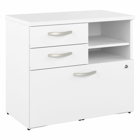 Bush Business Furniture Hybrid Office Storage Cabinet with Drawers and Shelves in White-HYF130WHSU-Z
