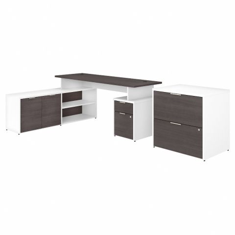 Bush Business Furniture Jamestown 72W L Shaped Desk with Drawers and Lateral File Cabinet in White and Storm Gray