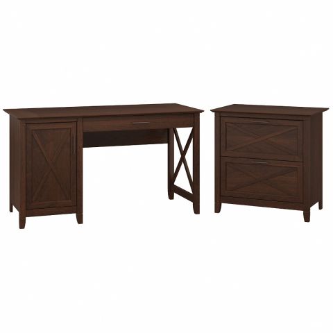 Bush Furniture Key West 54W Computer Desk with Storage and 2 Drawer Lateral File Cabinet in Bing Cherry-KWS008BC