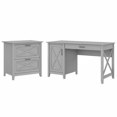 Bush Furniture Key West 54W Computer Desk with Storage and 2 Drawer Lateral File Cabinet in Cape Cod Gray-KWS008CG