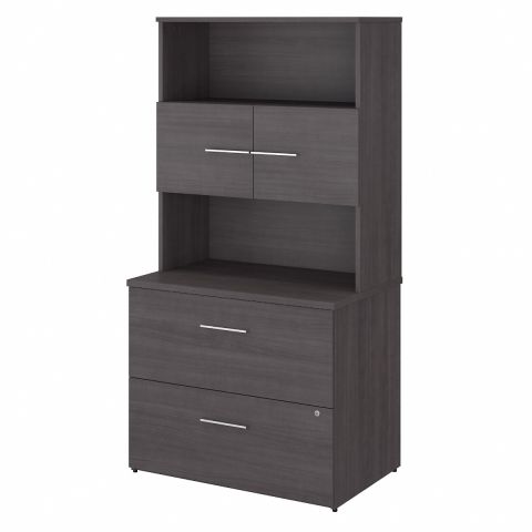Bush Business Furniture Office 500 36W 2 Drawer Lateral File Cabinet with Hutch in Storm Gray
