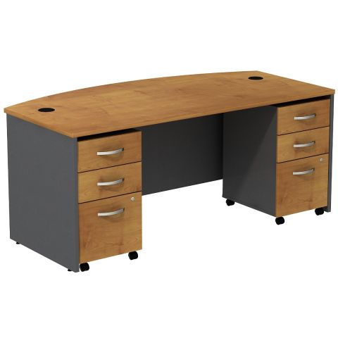 Bush Business Furniture Series C 72W Bowfront Shell Desk with (2) 3-Drawer Mobile Pedestals
