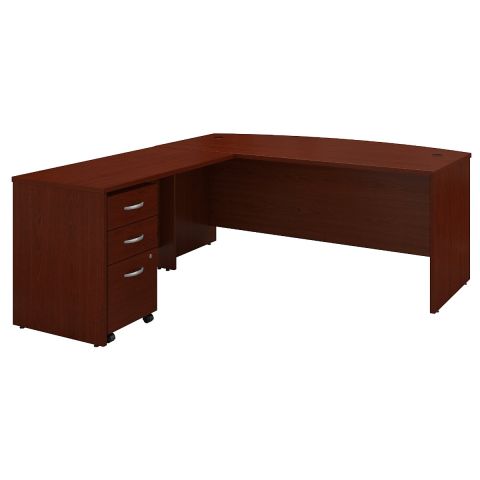 Bush Business Furniture Series C 72W Bow Front L Shaped Desk with 48W Return and Mobile File Cabinet in Mahogany