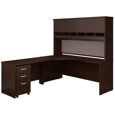 Bush Business Furniture Series C 72W Left Handed Corner Desk with Hutch and Mobile File Cabinet in Mocha Cherry