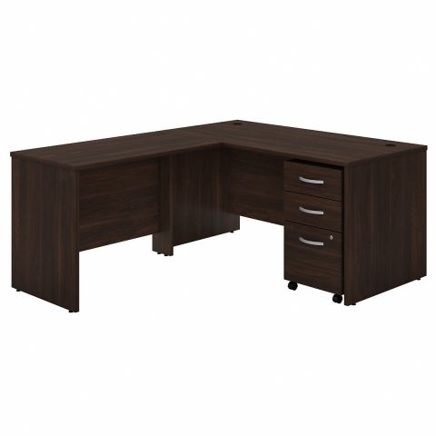 Bush Business Furniture Studio C 60W x 30D L Shaped Desk with Mobile File Cabinet and 42W Return in Black Walnut-STC008BWSU