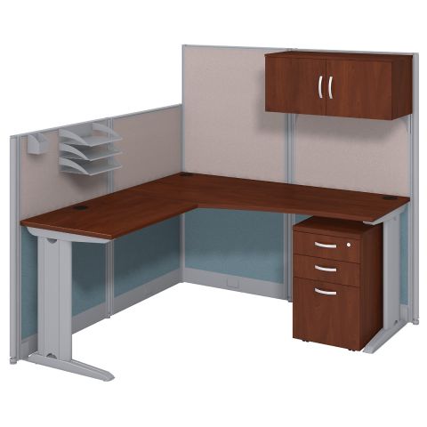 Bush Business Furniture Office in an Hour 65W x 65D L Shaped Cubicle Workstation with Storage in Hansen Cherry